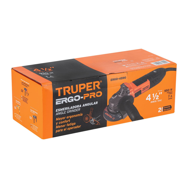 Esmeriladora angular 4-1/2", 950W, TRUPER ERGO PRO