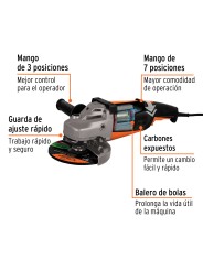 Esmeriladora angular 7", 2200W, TRUPER PRO
