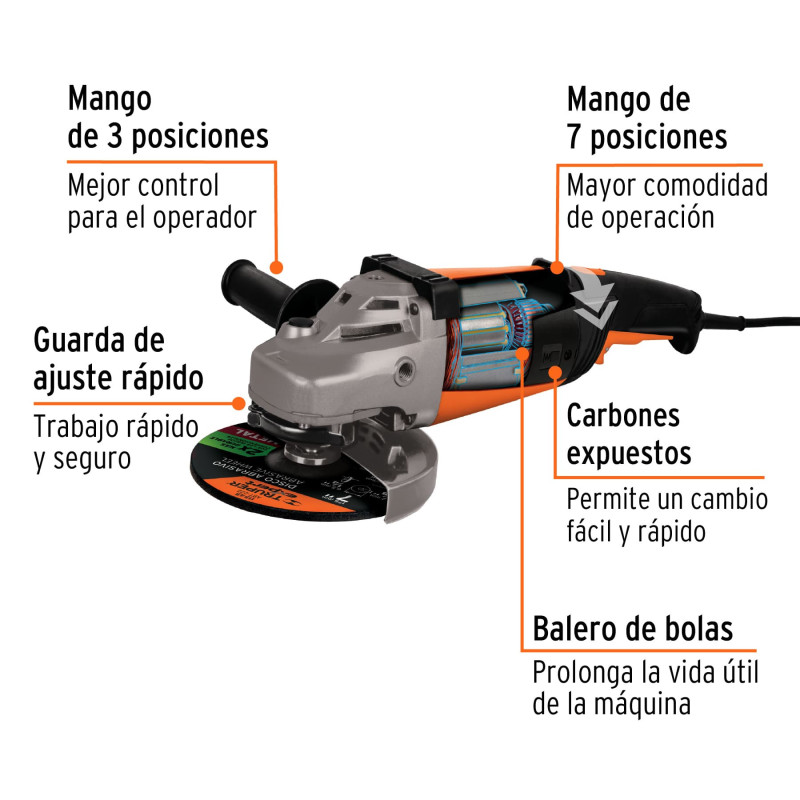 Esmeriladora angular 7", 2200W, TRUPER PRO