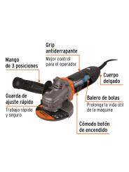 Esmeriladora angular 4-1/2", 750W, TRUPER ERGO PRO