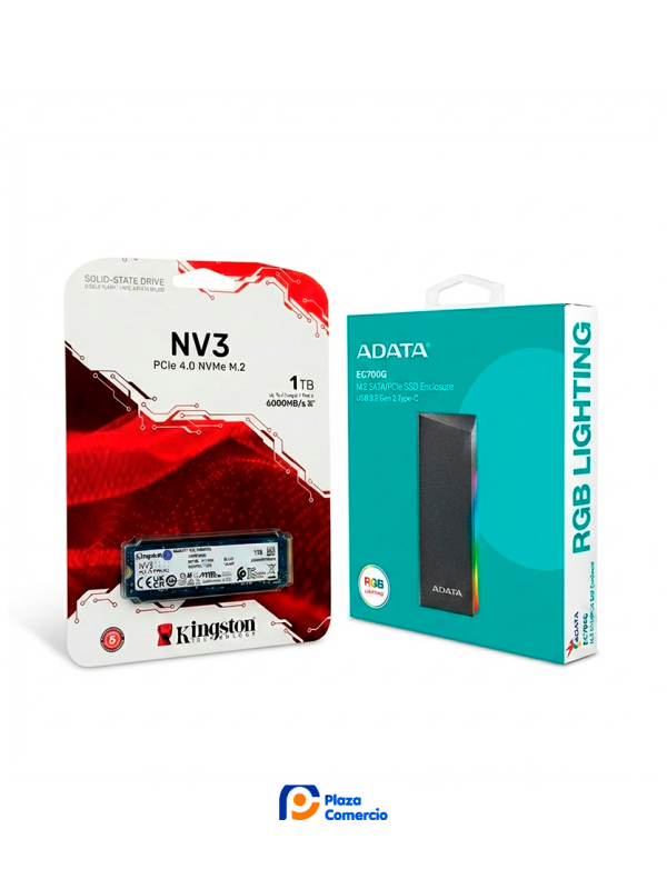 kit SSD Kingston 1TB NV3 + Gabinete ADATA EC700G RGB | Plaza Comercio