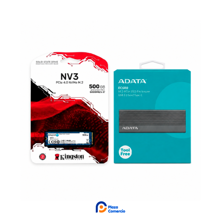 Kit SSD 500gb Kingston Nv3 + Gabinete Adata Ec680 | Plaza Comercio