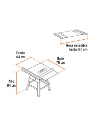 Sierra de mesa 10", 2-1/2 HP (1900 W), con base, Truper