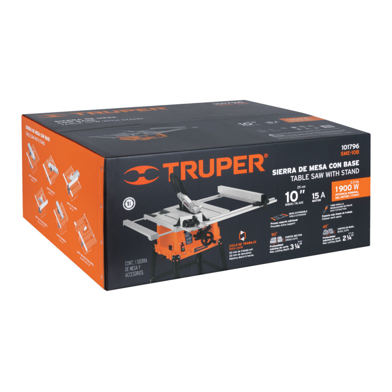 Sierra de mesa 10", 2-1/2 HP (1900 W), con base, Truper