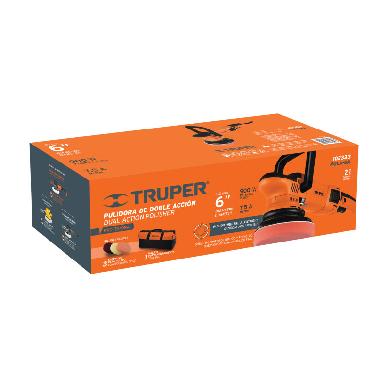 Pulidora doble acción 6", 900W, TRUPER PRO