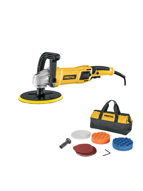 Pulidora velocidad variable 7" 1200W, c/accesorios, PRETUL