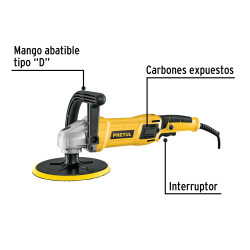 Pulidora velocidad variable 7" 1200W, c/accesorios, PRETUL