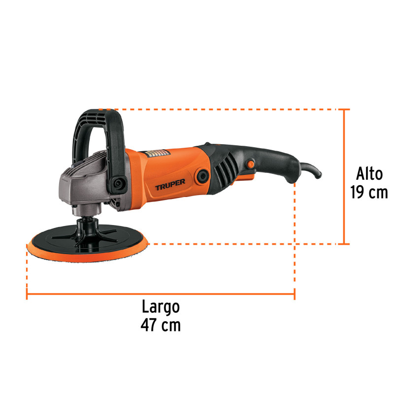 Pulidora velocidad variable 7", 1200W, TRUPER PRO