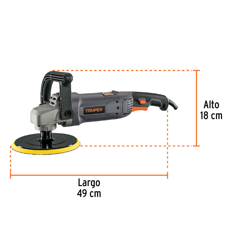Pulidora velocidad variable 7", 1200W, TRUPER INDUSTRIAL