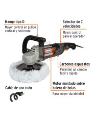 Pulidora velocidad variable 7", 1200W, TRUPER INDUSTRIAL