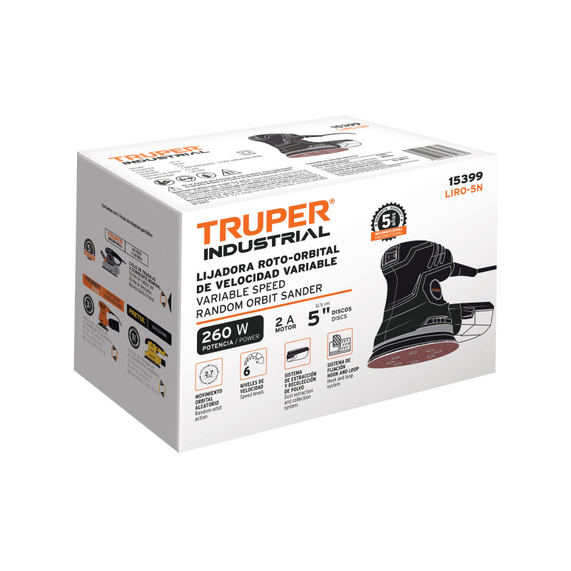Lijadora roto orbital 5", 260W, TRUPER INDUSTRIAL