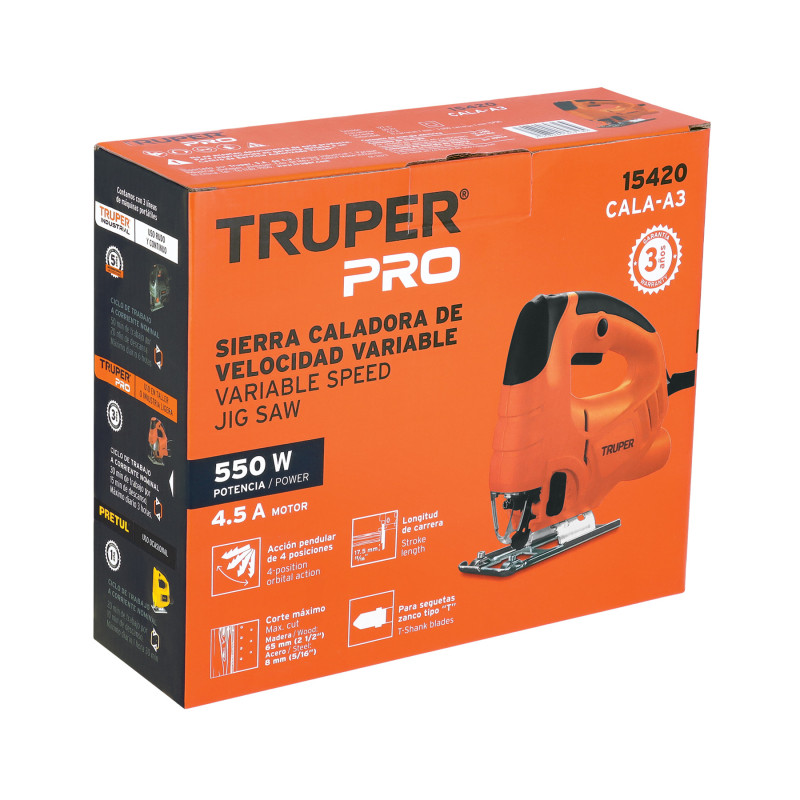 Sierra caladora 550W 4.5 A vel. variable, TRUPER PRO