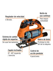 Sierra caladora 750W 5.9 A vel. variable, TRUPER PRO