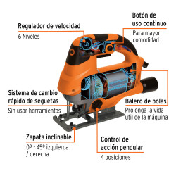 Sierra caladora 750W 5.9 A vel. variable, TRUPER PRO