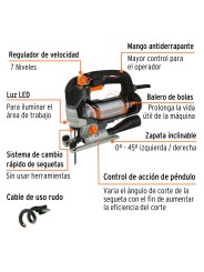 Sierra caladora 750W 5.9 A vel. variable, TRUPER INDUSTRIAL