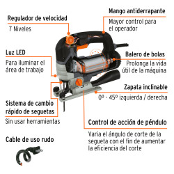 Sierra caladora 750W 5.9 A vel. variable, TRUPER INDUSTRIAL