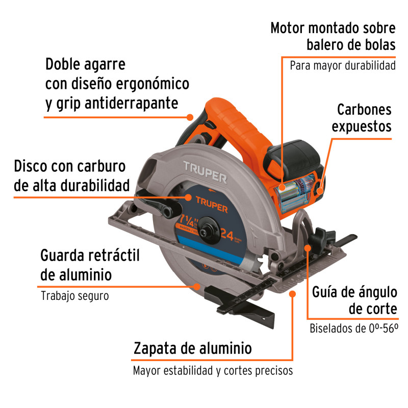 Sierra circular 7-1/4", 1750W, TRUPER PRO