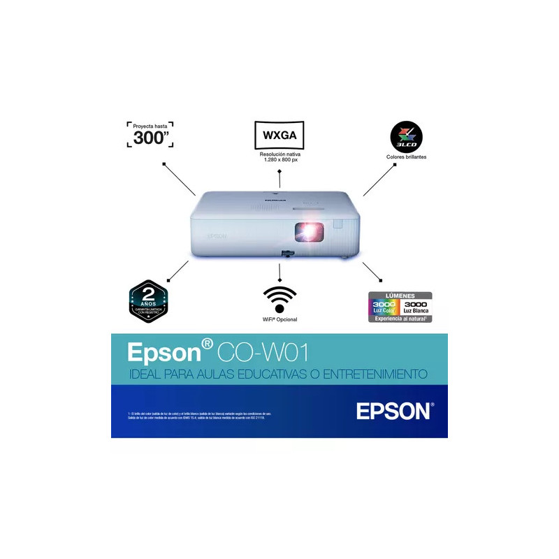 Proyector mini Epson Proyector portátil Epson CO-W01 3000 Lúmenes WXGA 3000lm blanco 127V