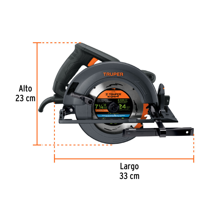 Sierra circular 7-1/4", 1800W, TRUPER INDUSTRIAL
