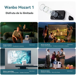Wanbo Proyector Mozart 1 Nativa 1080P, 4K FHD, Android 9.0 900 ANSI, Dual Wi-Fi de 2,4GHz 5GHz, Bluetooth 5.0 con Control Remoto