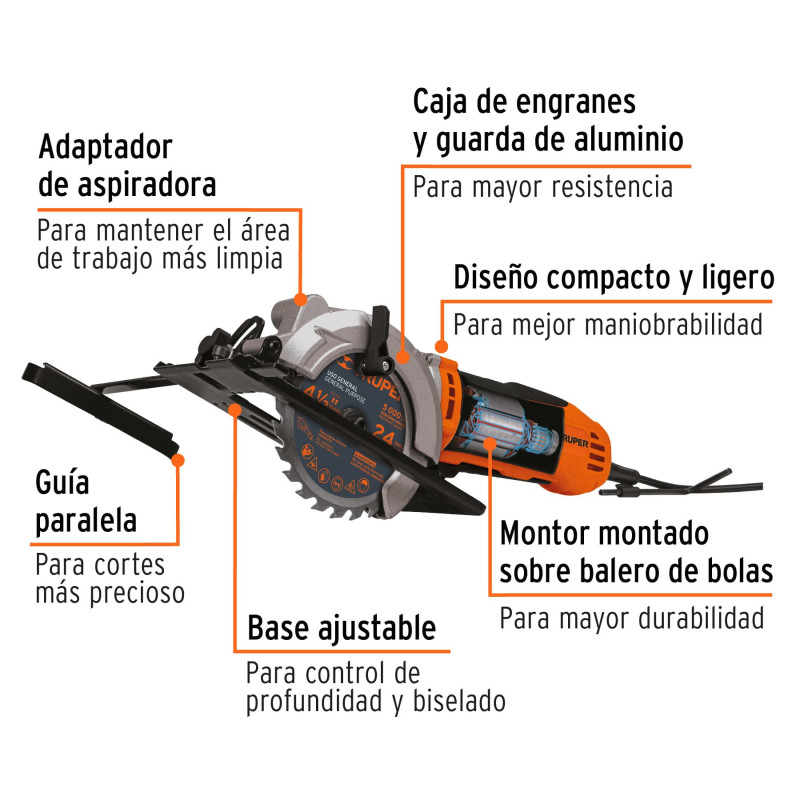 Sierra circular compacta 4-1/2", 750W, TRUPER PRO
