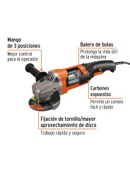 Esmeriladora angular 4-1/2", 1300W, TRUPER PRO