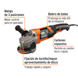 Esmeriladora angular 4-1/2", 1300W, TRUPER PRO
