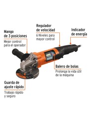Esmeriladora angular 4-1/2", 1100W, TRUPER PRO