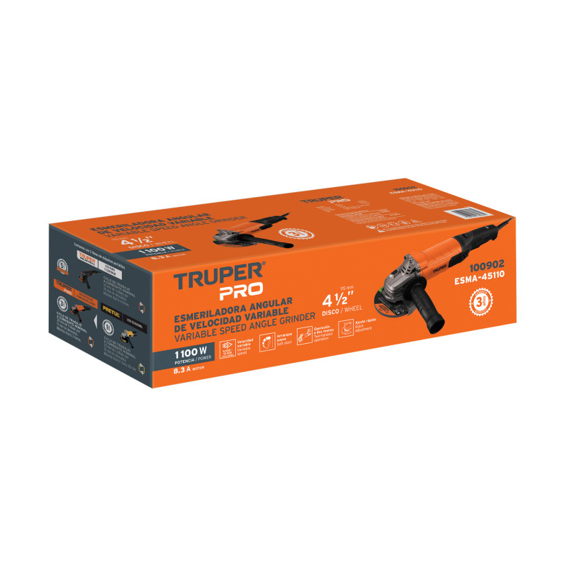 Esmeriladora angular 4-1/2", 1100W, TRUPER PRO